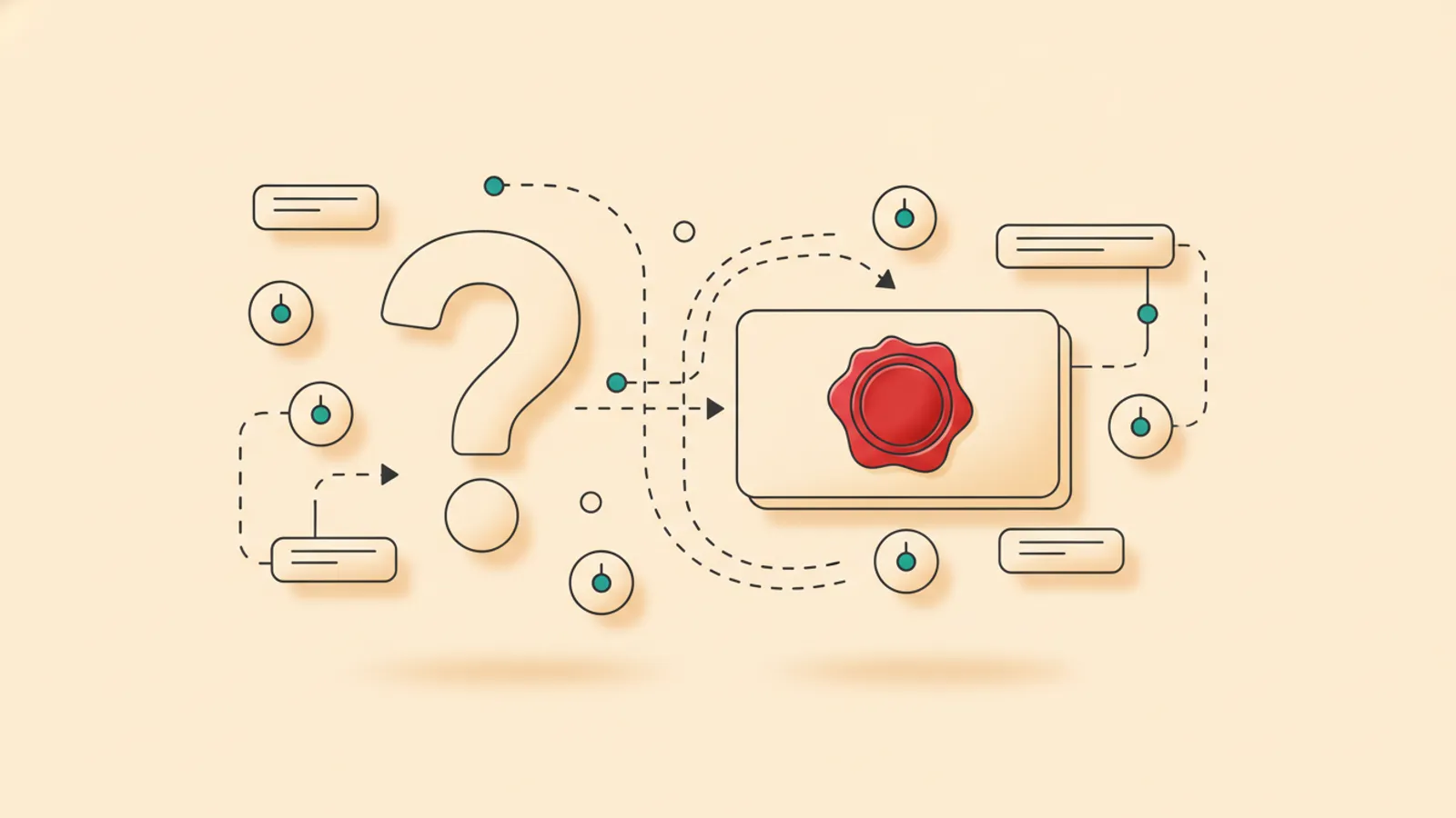 Question flowing into an AI answer that cites a source, illustrating answer engine optimization