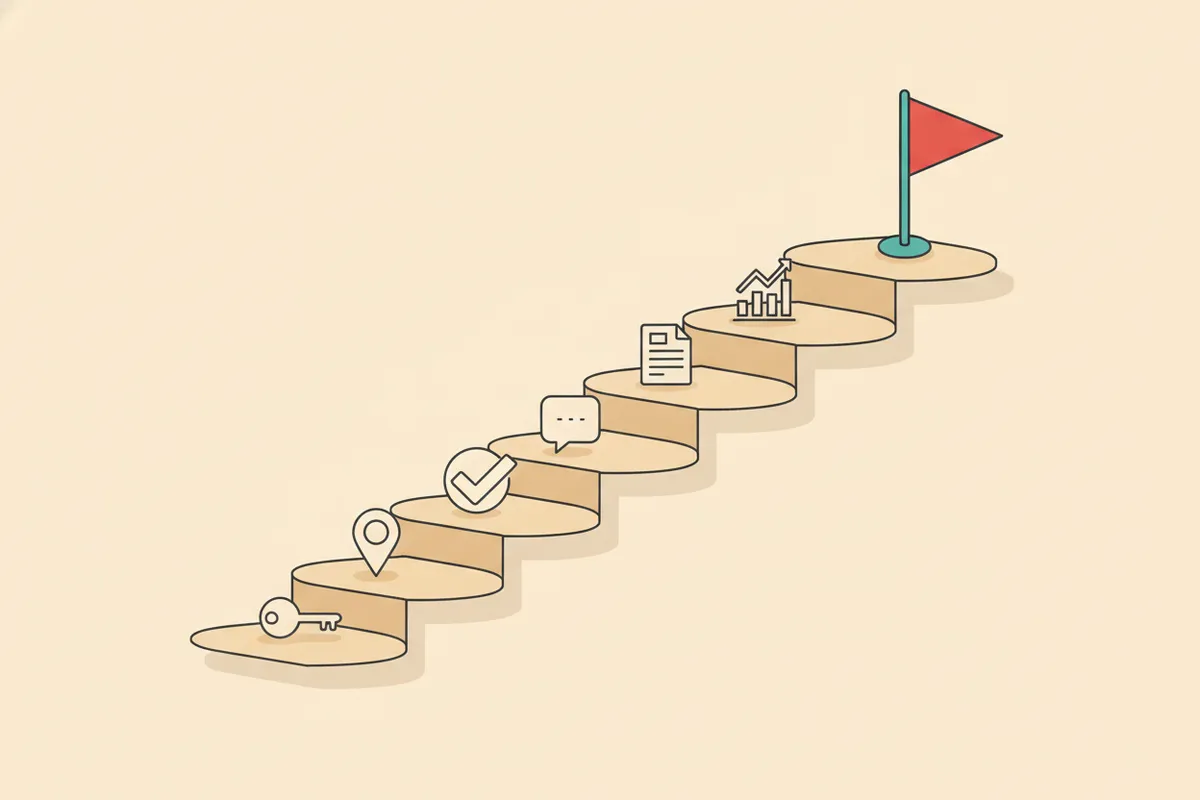 Seven-step staircase representing the answer engine optimization process